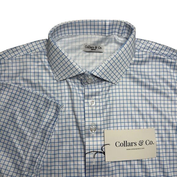 Collars and Co Men's Semi Spread Collar Polo Size M Thin Navy Check Golf Preppy - Picture 1 of 7